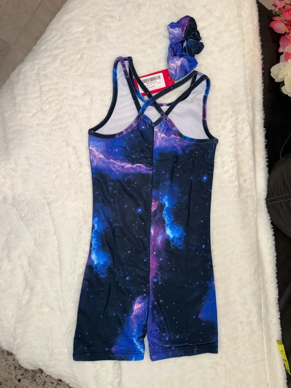 Kids Galaxy Print One-Piece Swim Suit - Blue Purple Size 6-7 Years